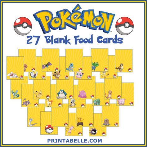 The size of a real card pokémon is 6.3 cm x 8.8 cm. 27 Blank Pokemon Printable Party Food Cards | Printabelle