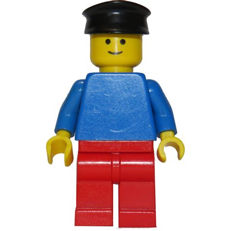 Lego Man With Plain Blue Torso Red Legs Black Hat Minifigure