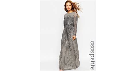 Asos Petite Linear Sequin Long Sleeve Maxi Dress In Gray Lyst