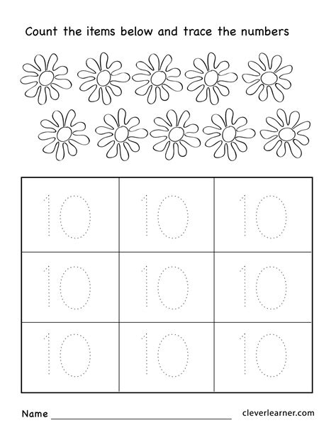 Tracing Number 10 Worksheets For Kindergarten