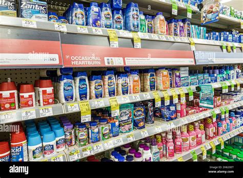 Walgreens pharmacy drugstore inside interior shelf shelves hi-res stock