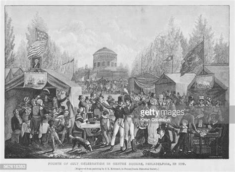 Engraving Depicting Crowds Of People Celebrating The Fourth Of July