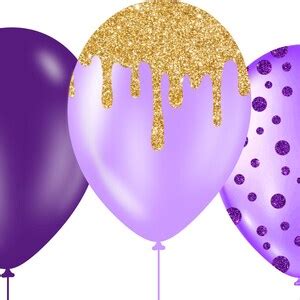Purple And Gold Balloons Clipart Glitter Balloon PNG Digital Overlays