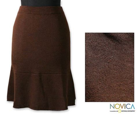 100 Alpaca Wool Skirt Universal Lines In Cinnamon Novica