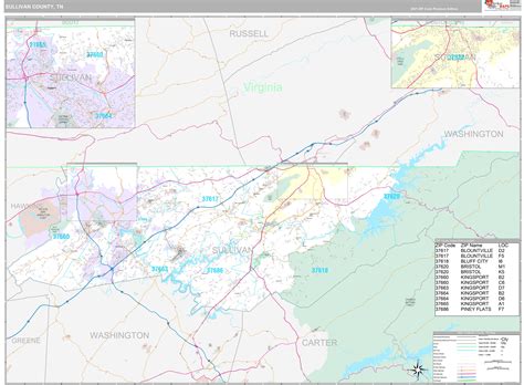 Sullivan County, TN Wall Map Premium Style by MarketMAPS - MapSales