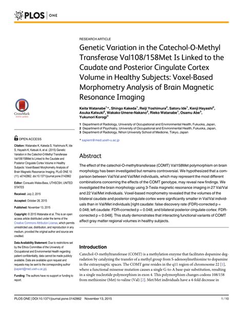 Pdf Genetic Variation In The Catechol O Methyl Transferase Val