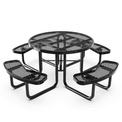 Carnegy Avenue Black Round Steel Outdoor Picnic Table Cga Slr 528539 Bl