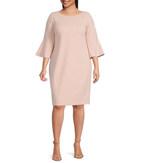 Calvin Klein Plus Size Round Neck 34 Bell Sleeve Sheath Dress Dillards
