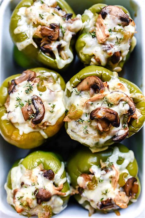 Fill pepper halves with chicken mixture. Creamy Chicken and Mushroom Stuffed Bell Peppers ...