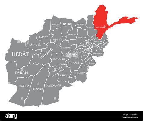 Badakhshan Red Highlighted In Map Of Afghanistan Stock Vector Image