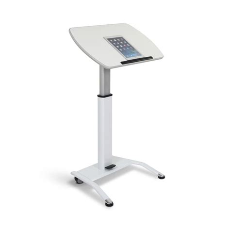 Pneumatic Adjustable Height Lectern Mobile Standing Desk White