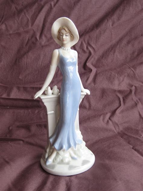 vintage porcelain figurine beautiful woman   blue dress