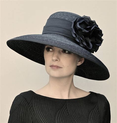 Ladies Black Hat Kentucky Derby Hat Black Wide Brim Hat Downton
