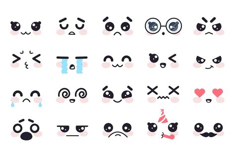 Premium Vector Kawaii Manga Faces Cute Japanese Characters Emoji