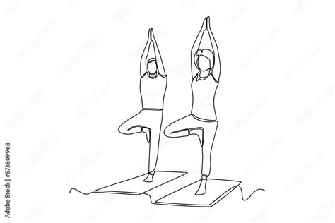 Continuous One Line Drawing Yoga Class Session Class In Action Concept Single Line Draw Design