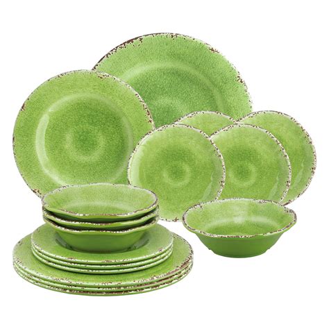 Gourmet Art Piece Crackle Melamine Dinnerware Set Green Includes