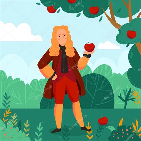 Gran Científico Isaac Newton La Celebración De Manzana En El Jardín