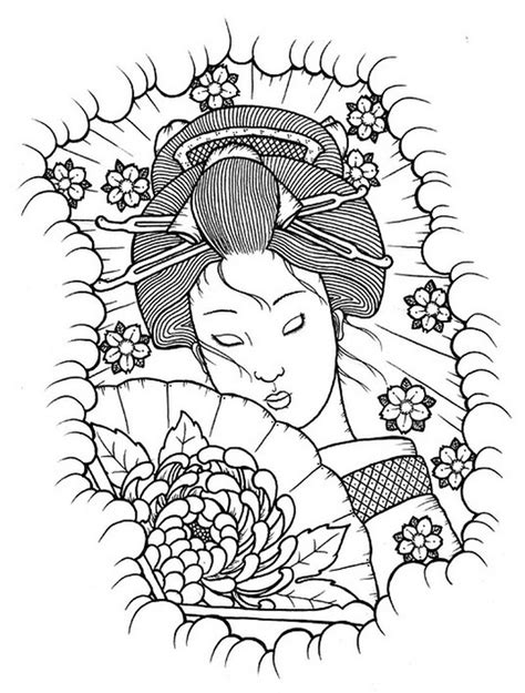 Uncolored Geisha Tattoo Stencil Tattoos Book Japanese Drawings