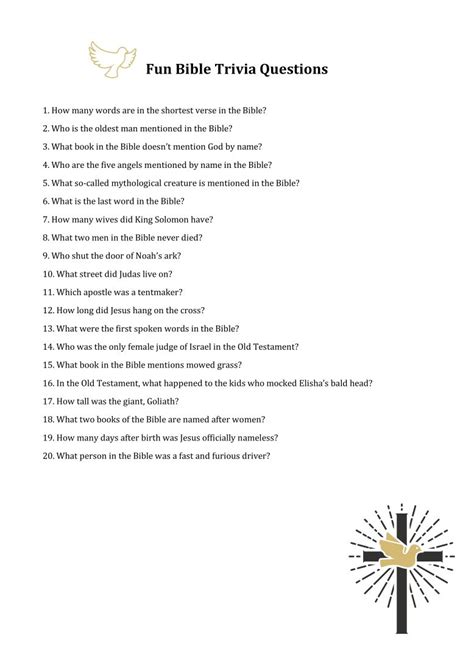 Youth Bible Trivia Questions Printable Printablee