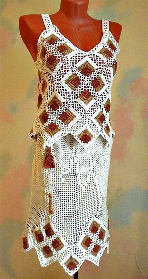 Crochet Set Top Skirt Made Of 100 Cotton Vintage Crochet Etsy