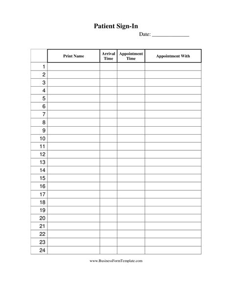The Patient Sign Up Sheet Is Shown In Black And White With Numbers On It