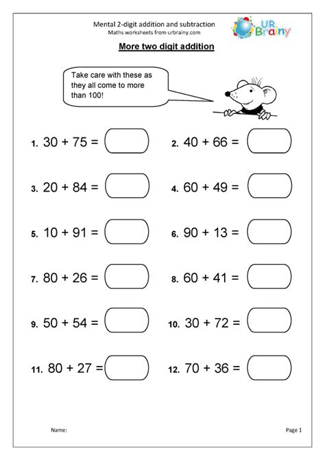 Mental Digit Addition And Subtraction Subtraction Maths Worksheets