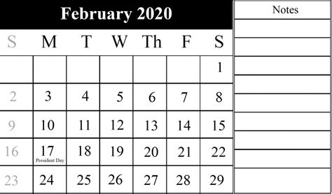 Editable February 2020 Calendar Printable Fillable Template Word