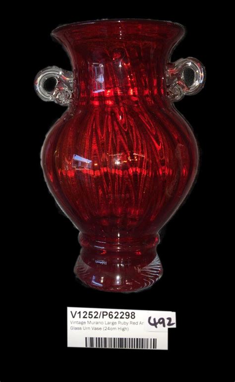 Vintage Murano Large Ruby Red Art Glass Urn Vase 24cm High