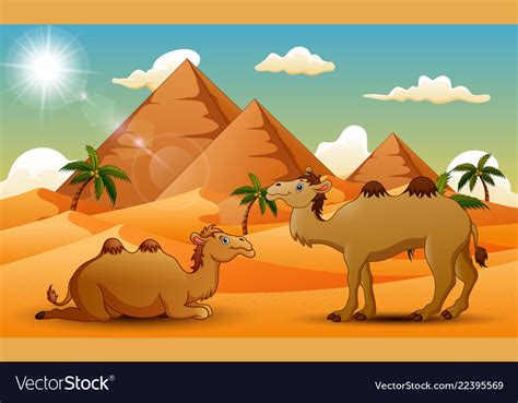 Cartoon Two Camel In Desert Royalty Free Vector Image
