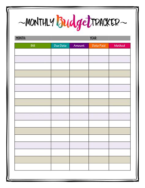 Printable Monthly Budget Calendar
