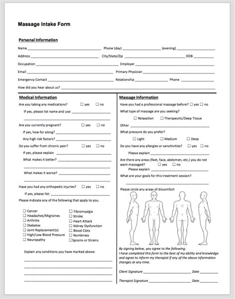 This form collects the information of clients with regard to their personal let them submit the intake form and never lose a potential client due to missed arrangements. Free Forms - My Massage World