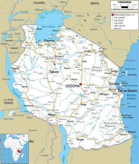 Large Detailed Road Map Of Tanzania With All Cities And Airports