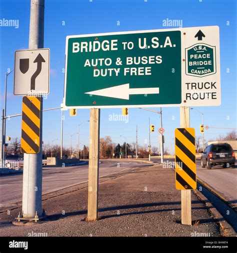 Bridge To Usa Sign At The Canadian Peace Bridge Border Crossing Fort