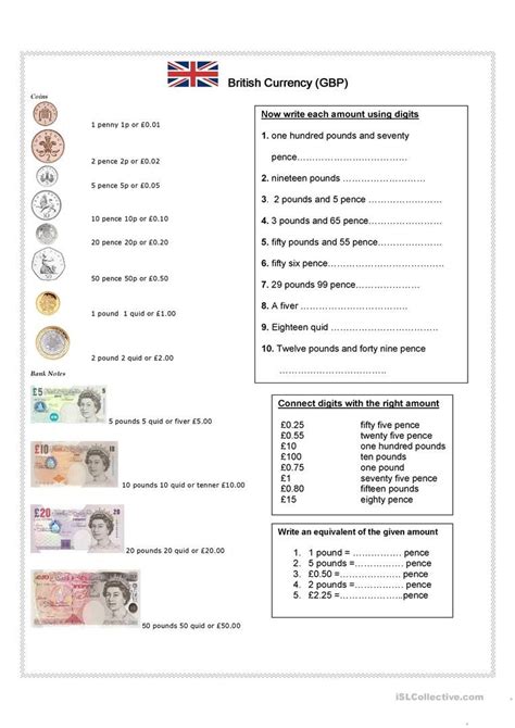 British Currency English Esl Worksheets For Distance Learning And