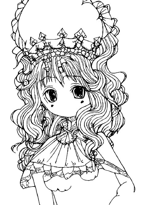 Beautiful And Cute Anime Long Wavy Hair Princess Coloring Page