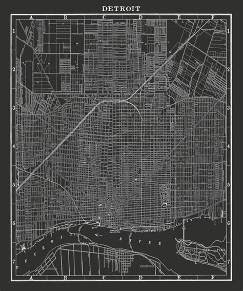 Detroit Map Black And White Vintage Detroit Map Print Circa Etsy