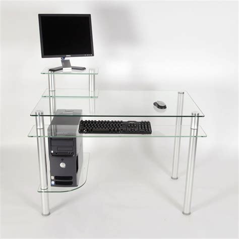 Rta Modern Glass Computer Desk Silver Ct 009s