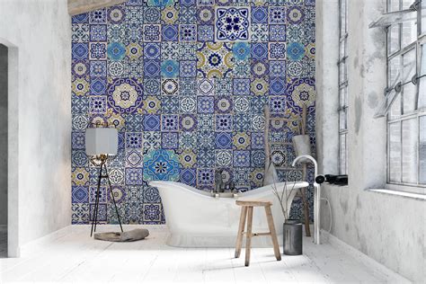 Mediterranean Tile Living Room Wallpaper Moroccan Tiles Etsy