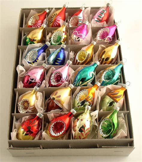 12 Vintage Polish Christmas Ornaments Frosted Mica Stripes