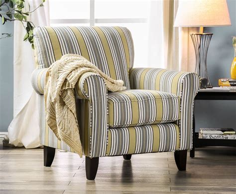Wilkie Accent Chair Sm8311 Ch In Yellow And Gray Striped Fabric