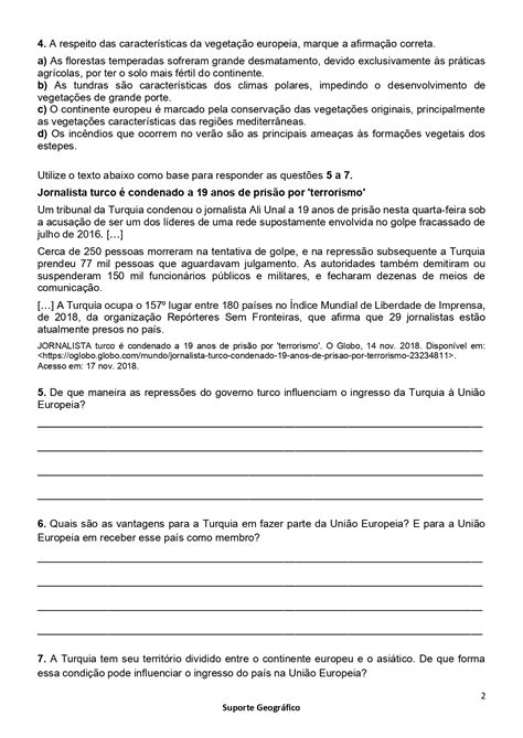 Questões Sobre Europa 9 Ano