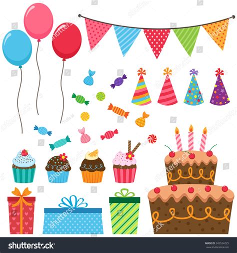 Set Different Vector Birthday Party Elements Vector De Stock Libre De