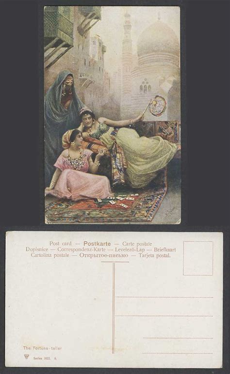 egypt a fabbj old postcard arab fortune teller harem women ladies fan and cards for sale