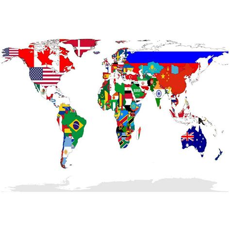 Map Of World With Flags In Relevant Countries Isolated On White Back