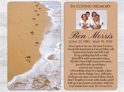 Funeral and memorial prayer cards are a nice momentos to distribute at funerals, memorials, celebration of life and homegoing services. Memorial Card - 1018 | Memorial cards, Memorial cards for ...