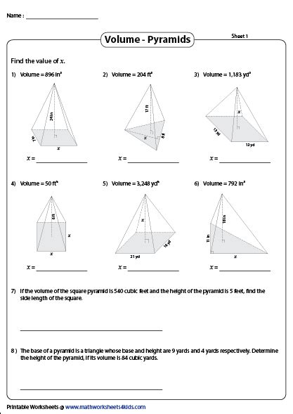 Worksheets For Mathworksheets4kids Surface Area Square Pyramid