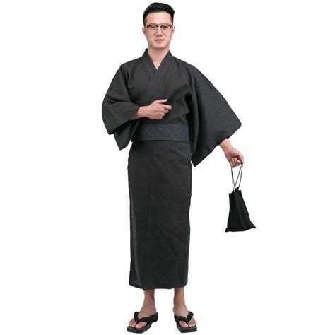Autumn Traditional Japanese Kimono With Obi And Bag Mens 100 Cotton