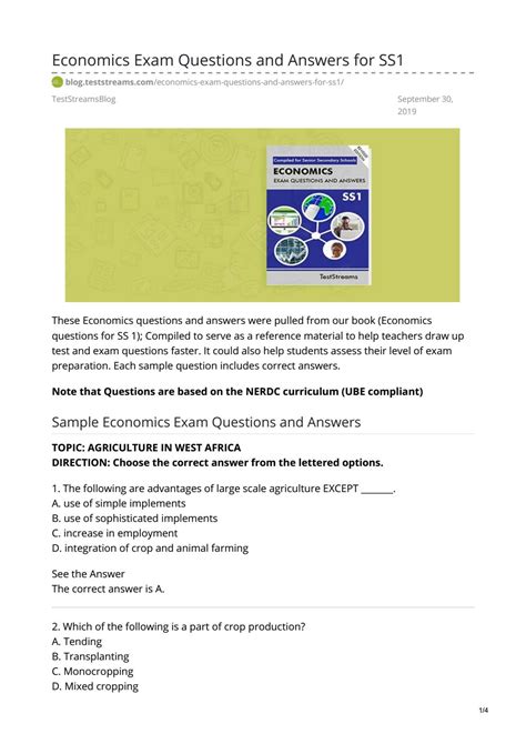 Economics Exam Questions And Answers For Ss1 By Teststreams Issuu