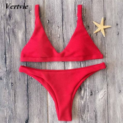 Buy Vertvie Sexy Solid Women Bikini Set Thong Bathing Suit Breathable Quick Dry