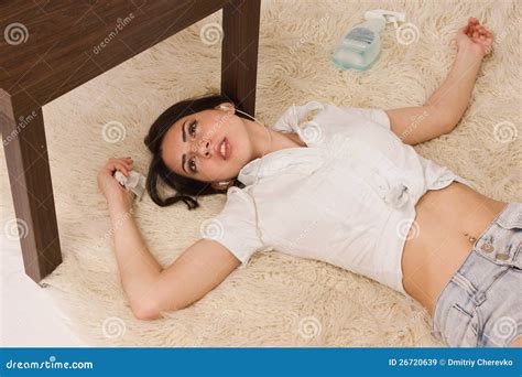 Lifeless Woman Lying On The Floor Imitation Royalty Free Stock Image